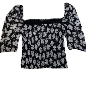 Dynamite Black and White Shoulder Puff Blouse Top